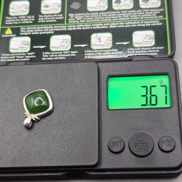 Jade Sterling Silver Square Pendant Green Gemstone 925 Hallmark Signed - Picture 6 of 7